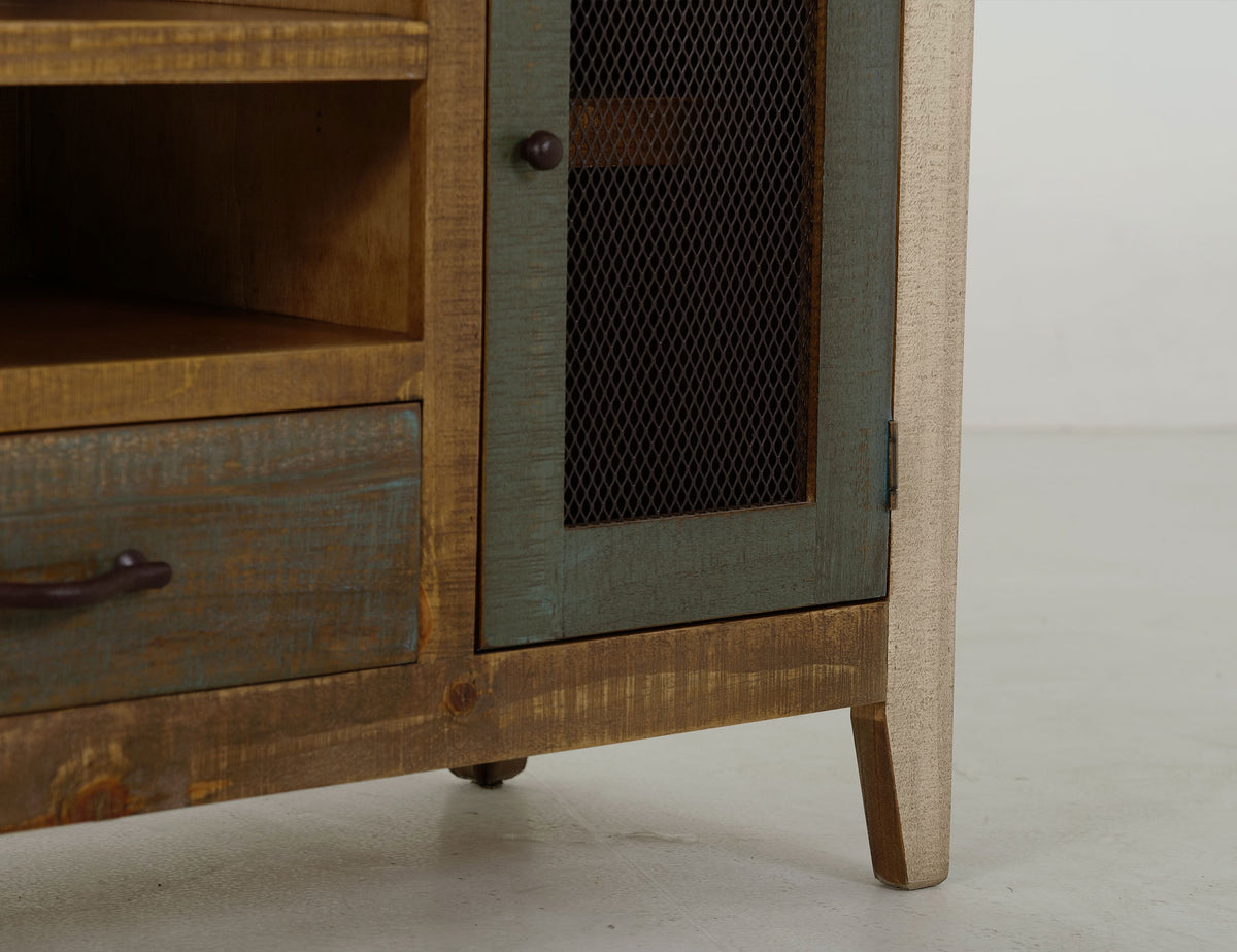 Antique Multicolor TV Stand, Multicolor, 2 Drawer 2 Iron Mesh Doors 76"