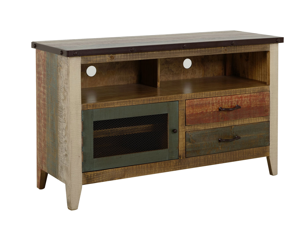 Antique Multicolor TV Stand, Multicolor, 2 Drawer, 1 Door 52"