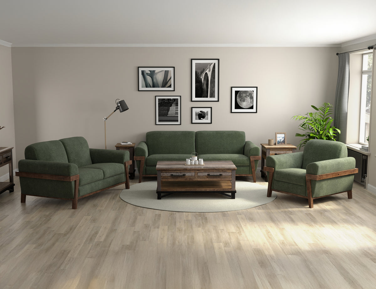 Loft Brown Loveseat, Green, Wooden Frame & Base