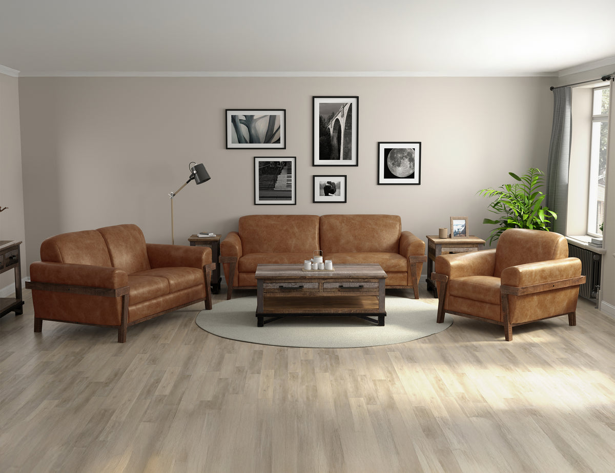 Loft Brown Armchair, Orange, Wooden Frame & Base