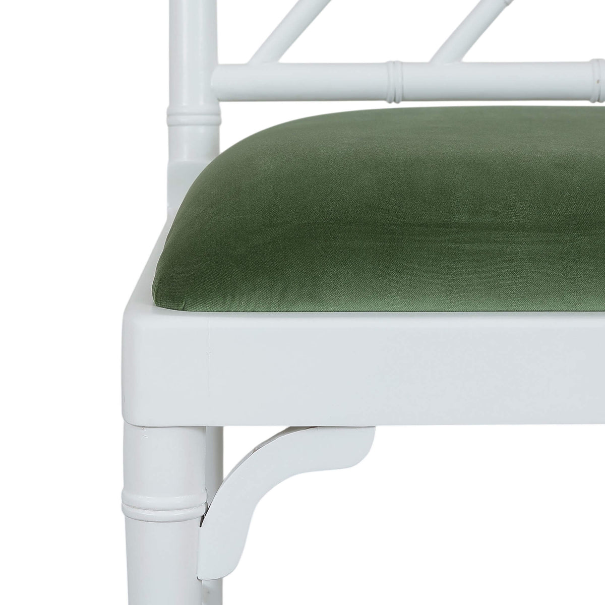 Martinique Bamboo Dining Chair in True White w/ Willow Green Velvet Fabric