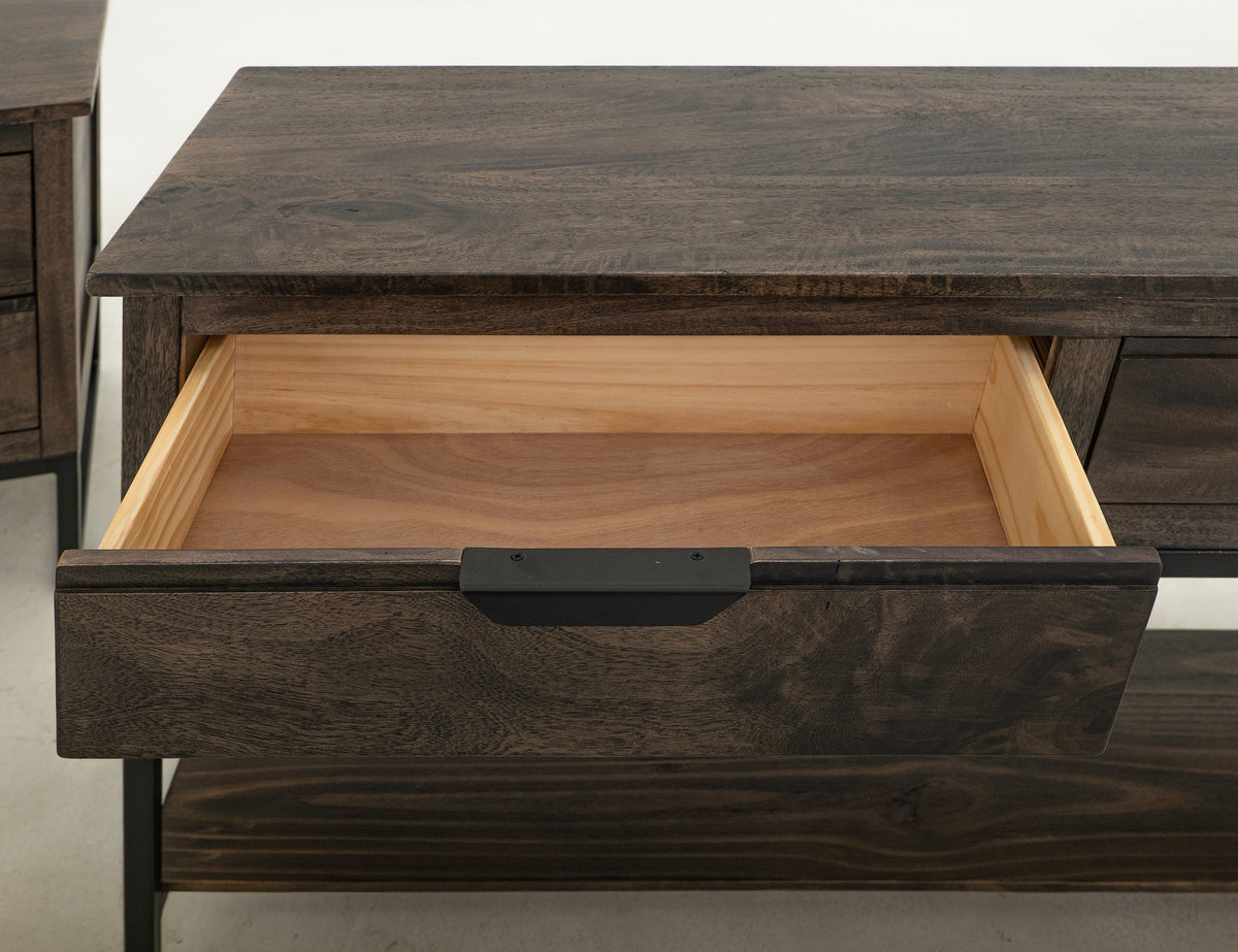 Dark Mita Sofa Table, 2 Drawer, 1 Shelf