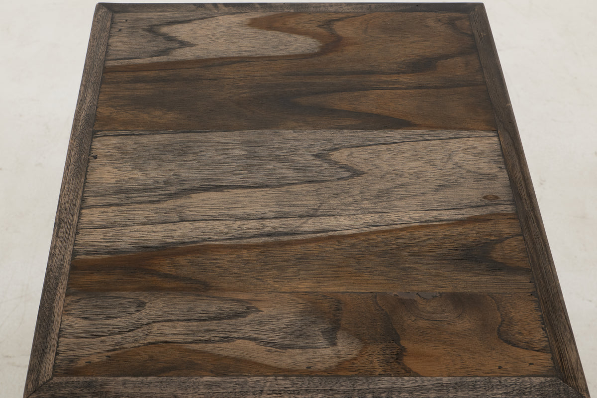 Dark Teak Chairside Table, 1 Drawer, 1 Shelf