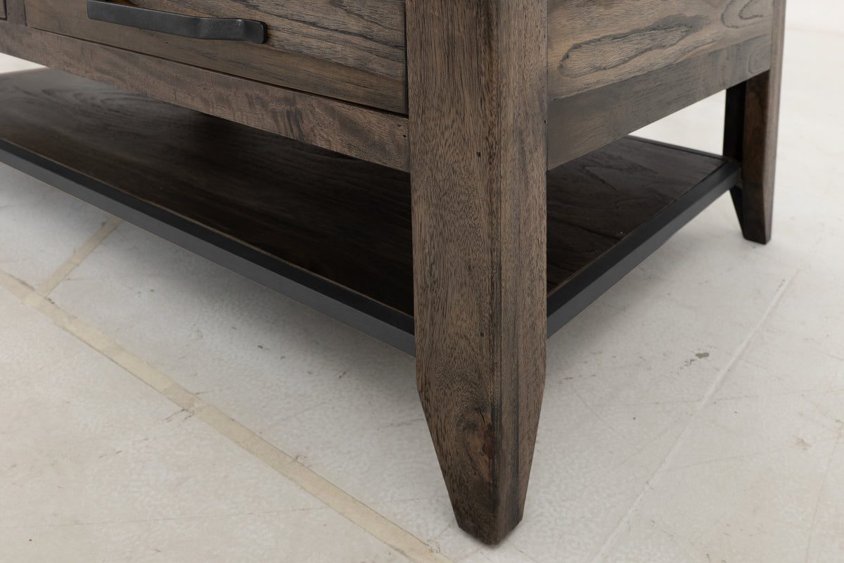 Dark Teak Cocktail Table, 4 Drawer, 1 Shelf