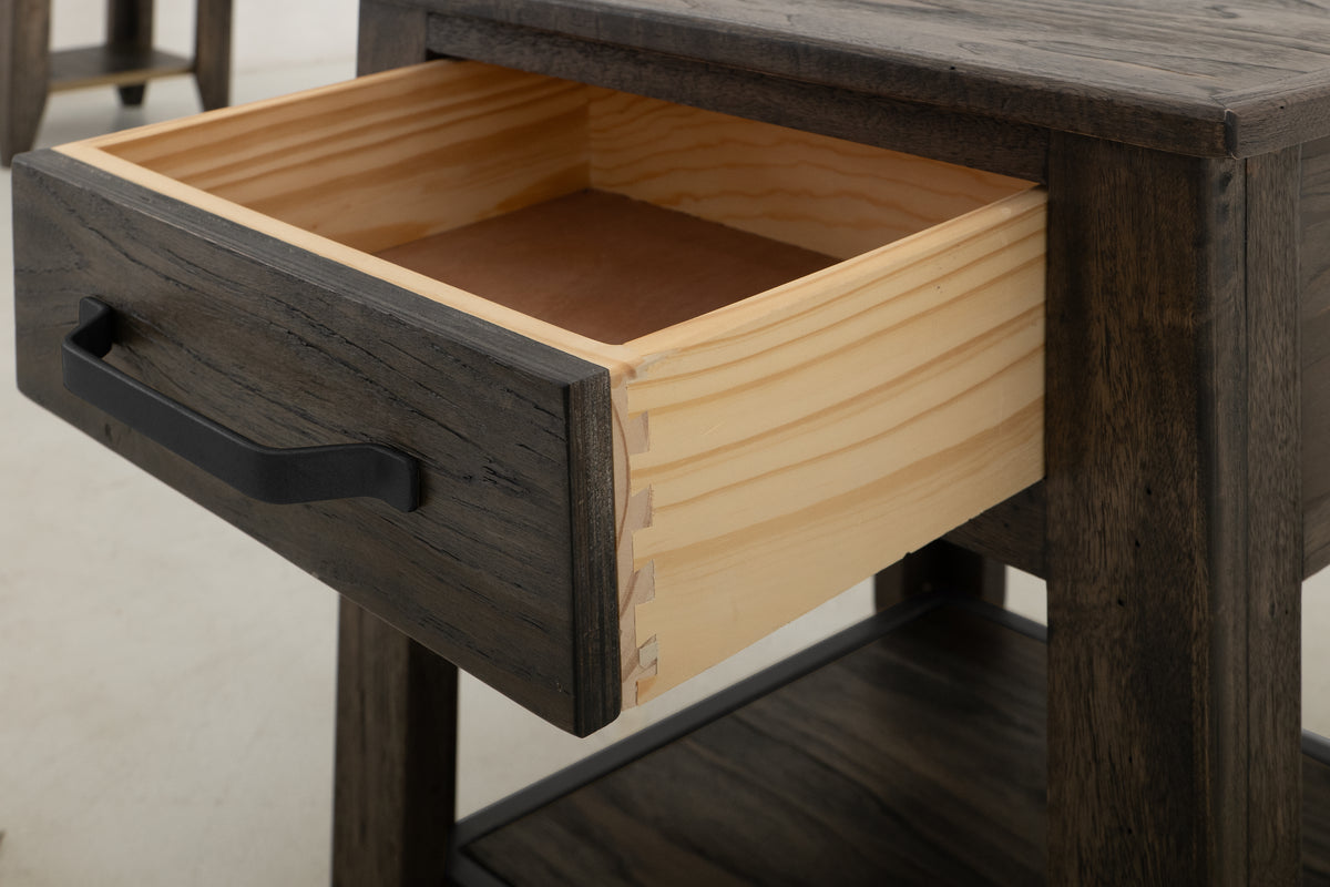 Dark Teak End Table, 1 Drawer, 1 Shelf