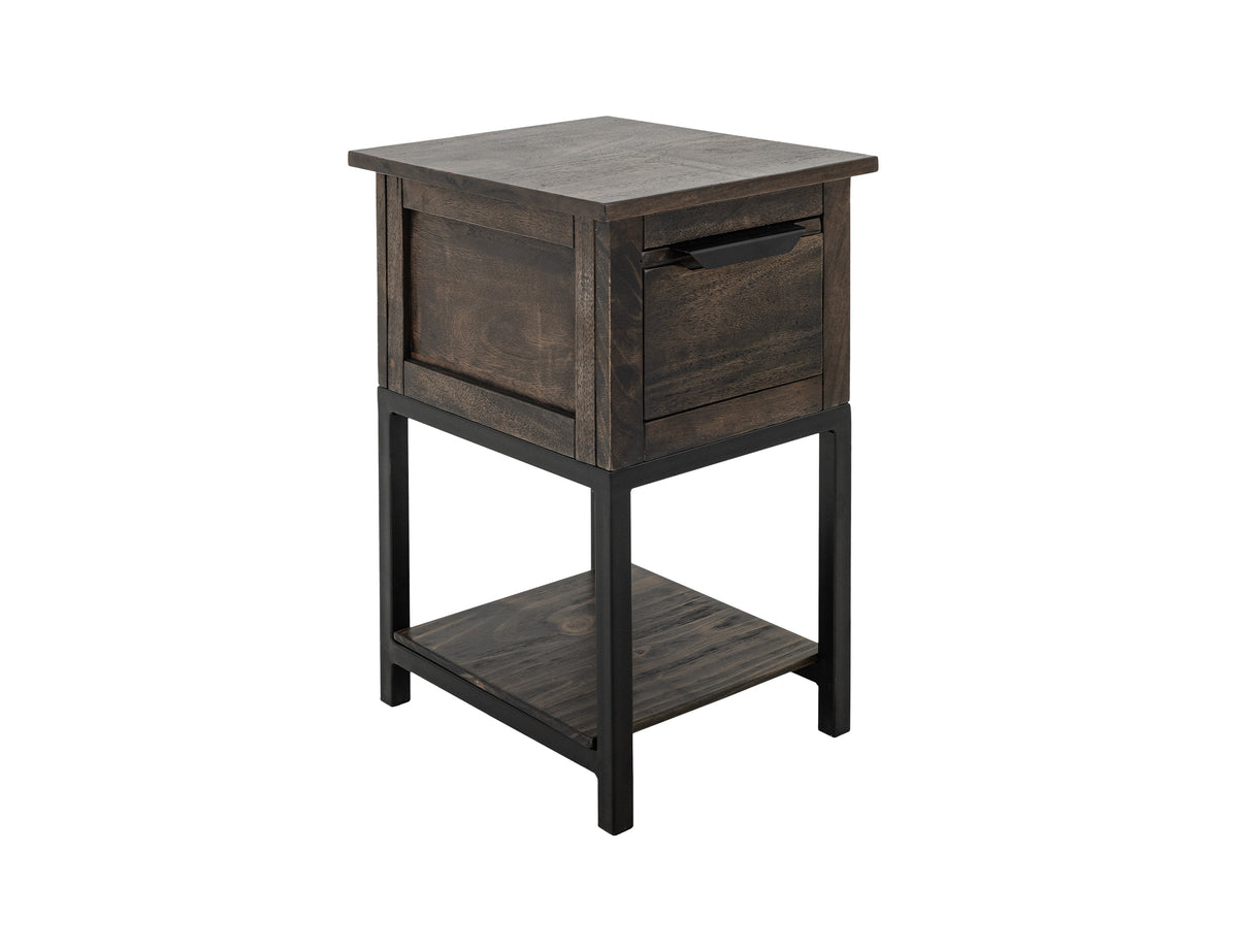 Dark Mita Chairside Table, 1 Drawer, 1 Shelf