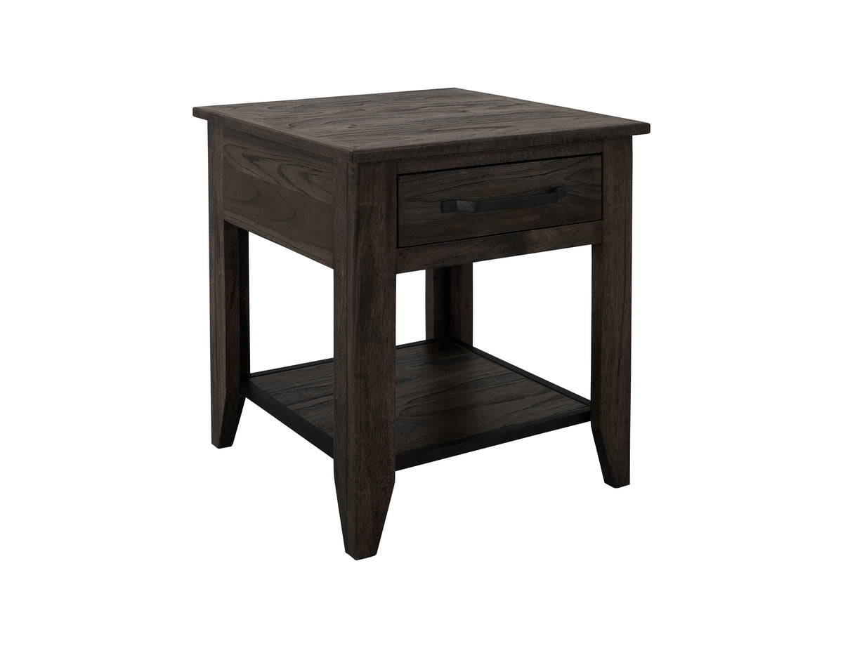 Dark Teak End Table, 1 Drawer, 1 Shelf