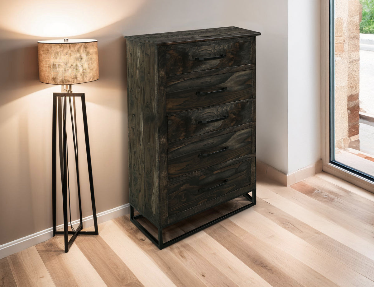Dark Teak Chest, 5 Drawer