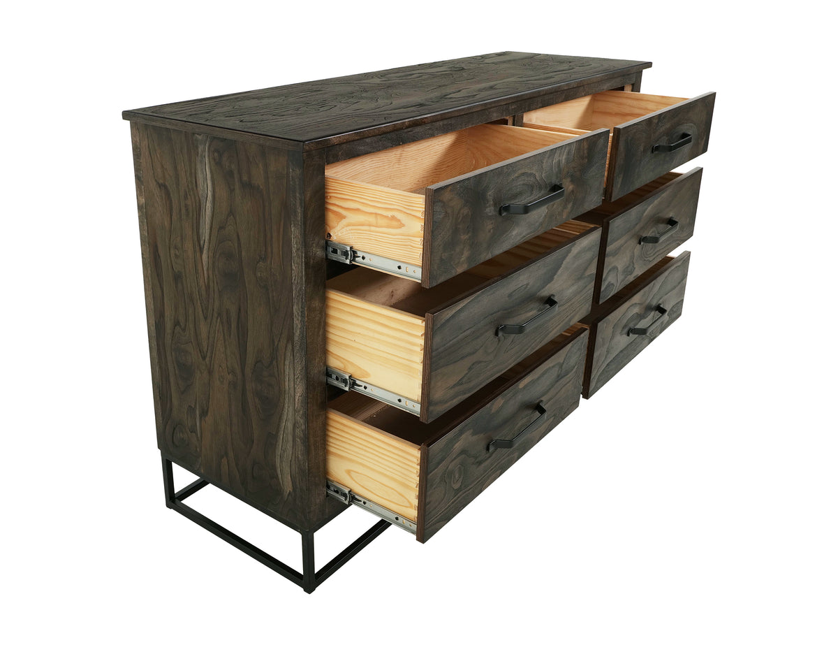Dark Teak Dresser, 6 Drawer