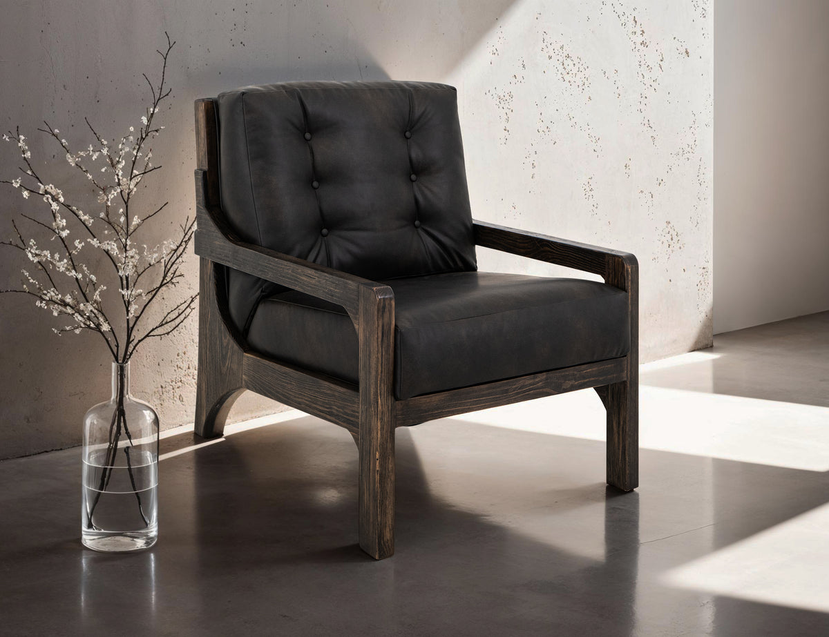Black Balam Armchair, Black, Wooden Frame