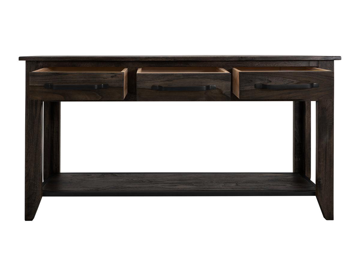 Dark Teak Sofa Table, 3 Drawer, 1 Shelf