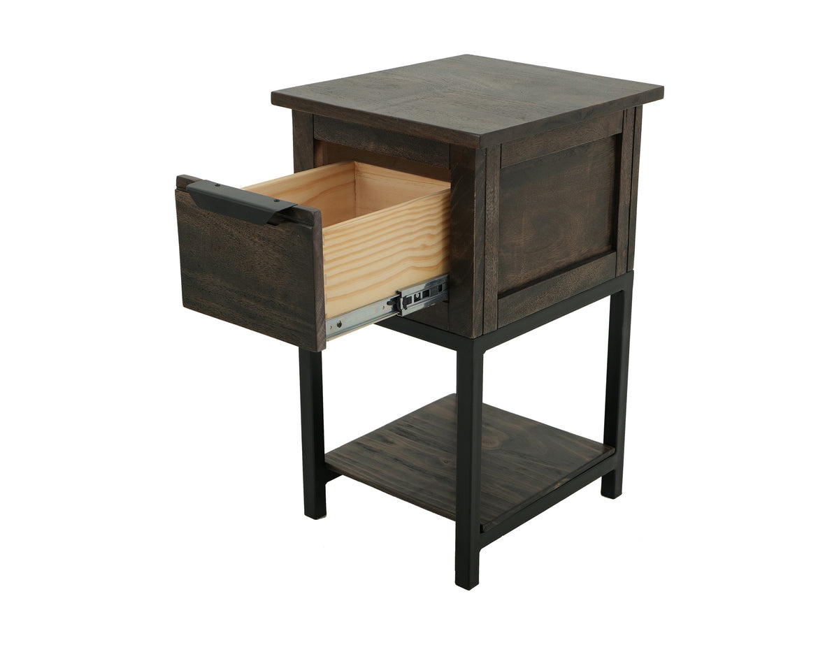 Dark Mita Chairside Table, 1 Drawer, 1 Shelf