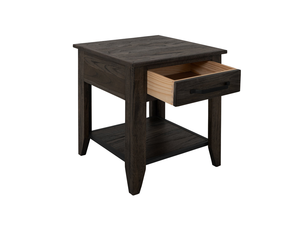 Dark Teak End Table, 1 Drawer, 1 Shelf