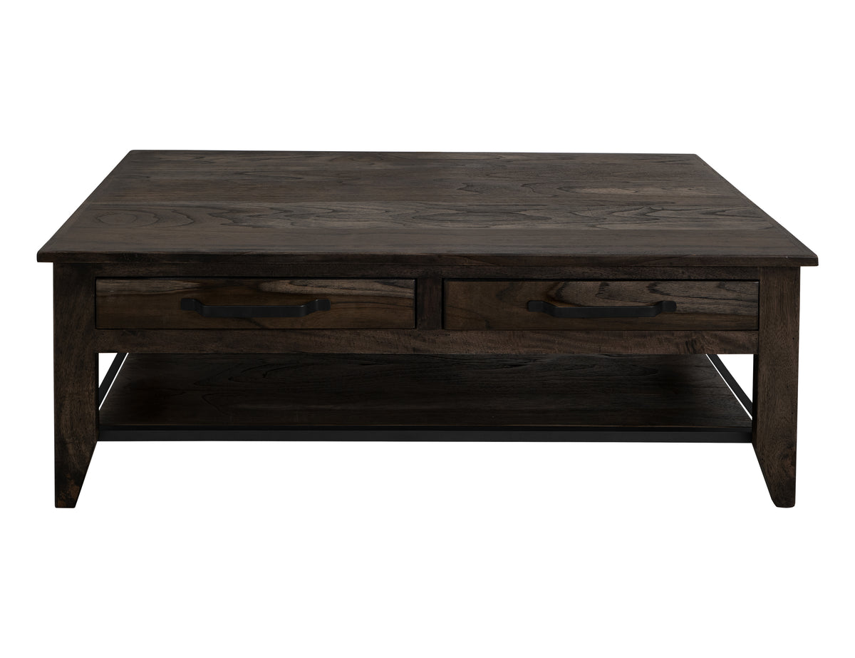 Dark Teak Cocktail Table, 4 Drawer, 1 Shelf