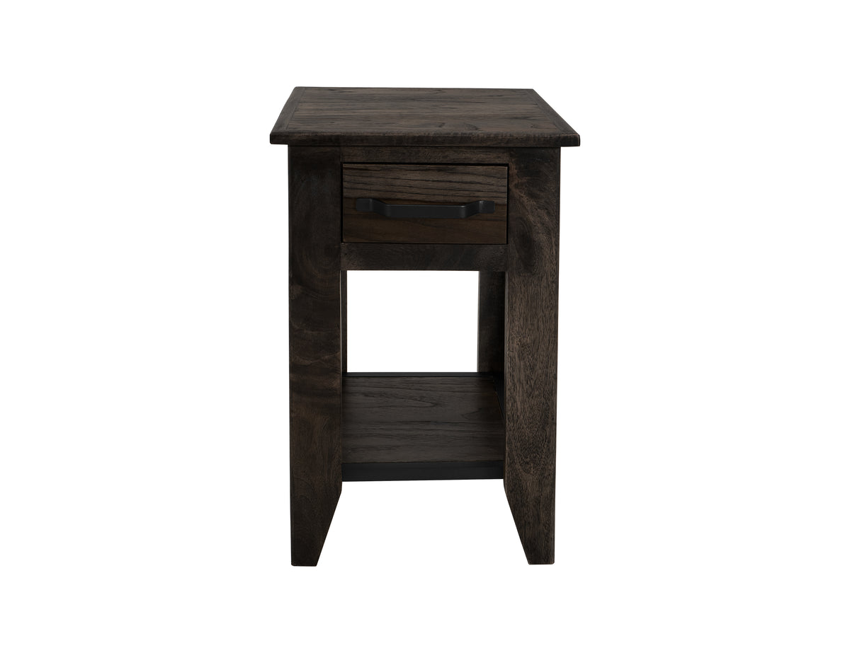 Dark Teak Chairside Table, 1 Drawer, 1 Shelf