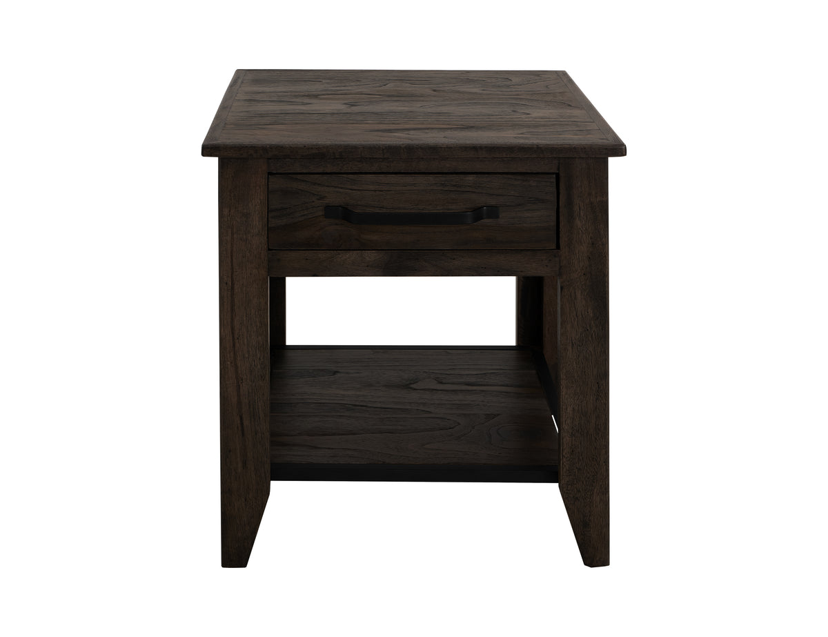 Dark Teak End Table, 1 Drawer, 1 Shelf