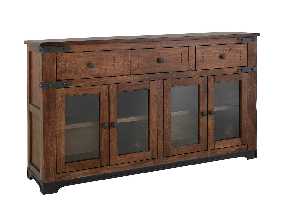 Parota Console, Brown, 3 Drawer 4 Glass Doors 70"