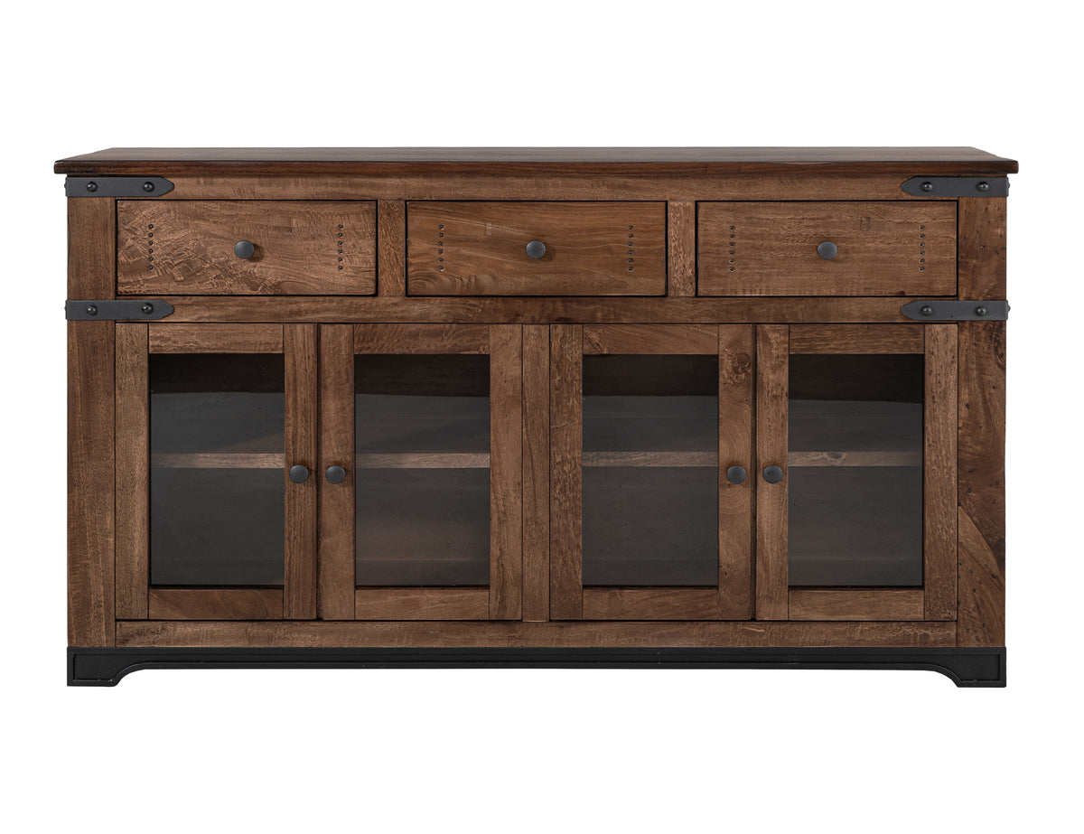 Parota Console, Brown, 3 Drawer 4 Glass Doors 70"