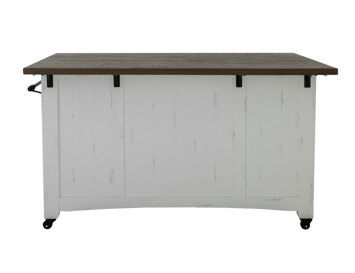 Pueblo White Kitchen Island, White, 3 Drawer 2 Sliding Doors 4 Mesh Doors Wood Island