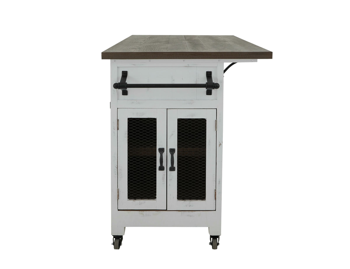 Pueblo White Kitchen Island, White, 3 Drawer 2 Sliding Doors 4 Mesh Doors Wood Island