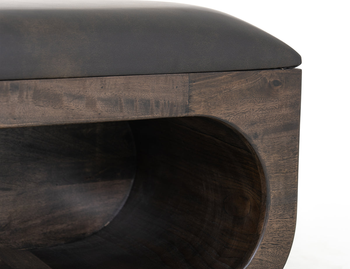 Black Balam Bench, Black, Wooden bench with a cushioned seat and open storage underneath