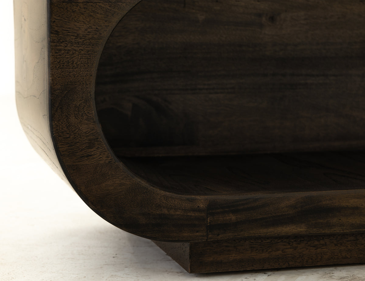 Black Balam Bench, Black, Wooden bench with a cushioned seat and open storage underneath