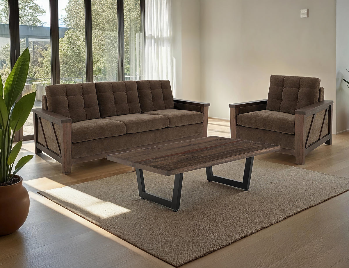 Walnut Loveseat, Brown, Wooden Frame, Upholstered - Melina/Pine & Fabric
