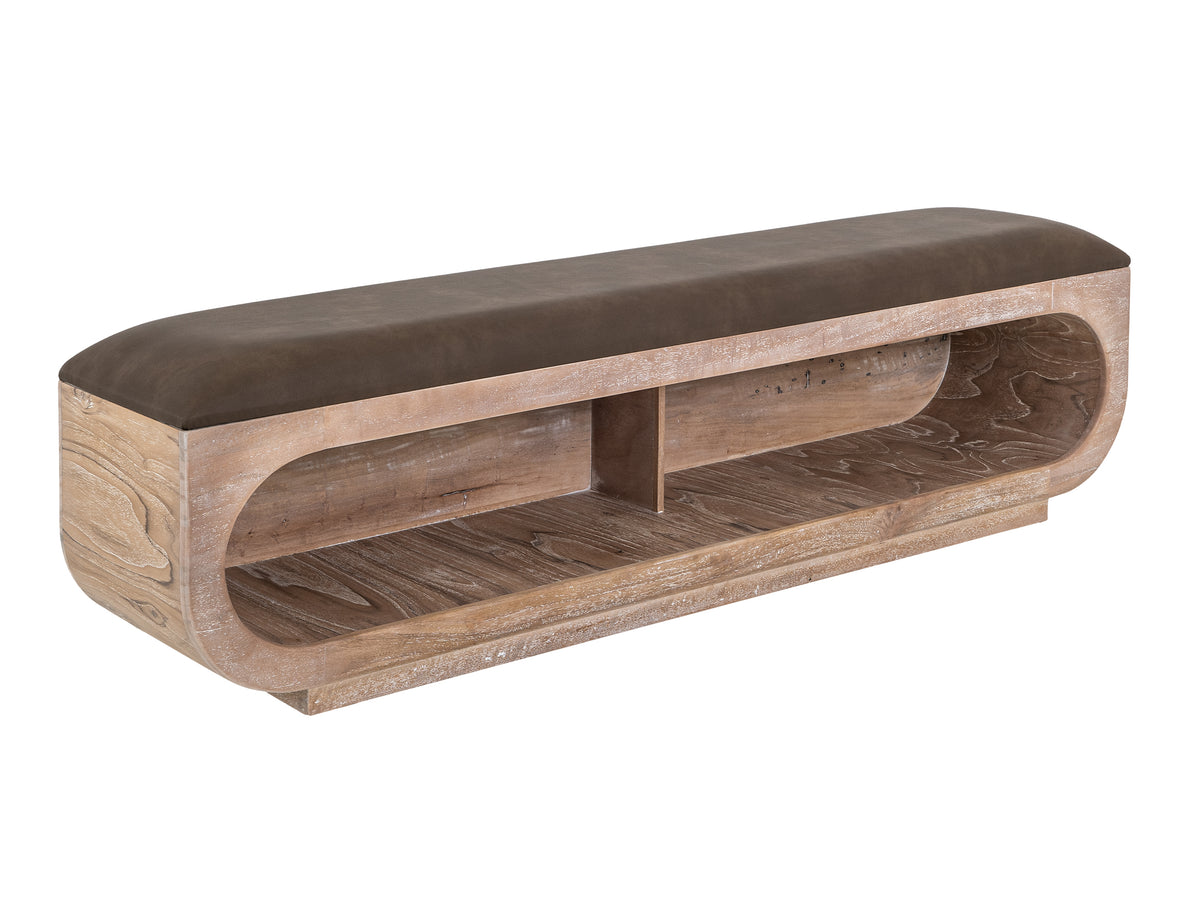 White Balam Bench, White, Wooden bench with a cushioned seat and open storage underneath