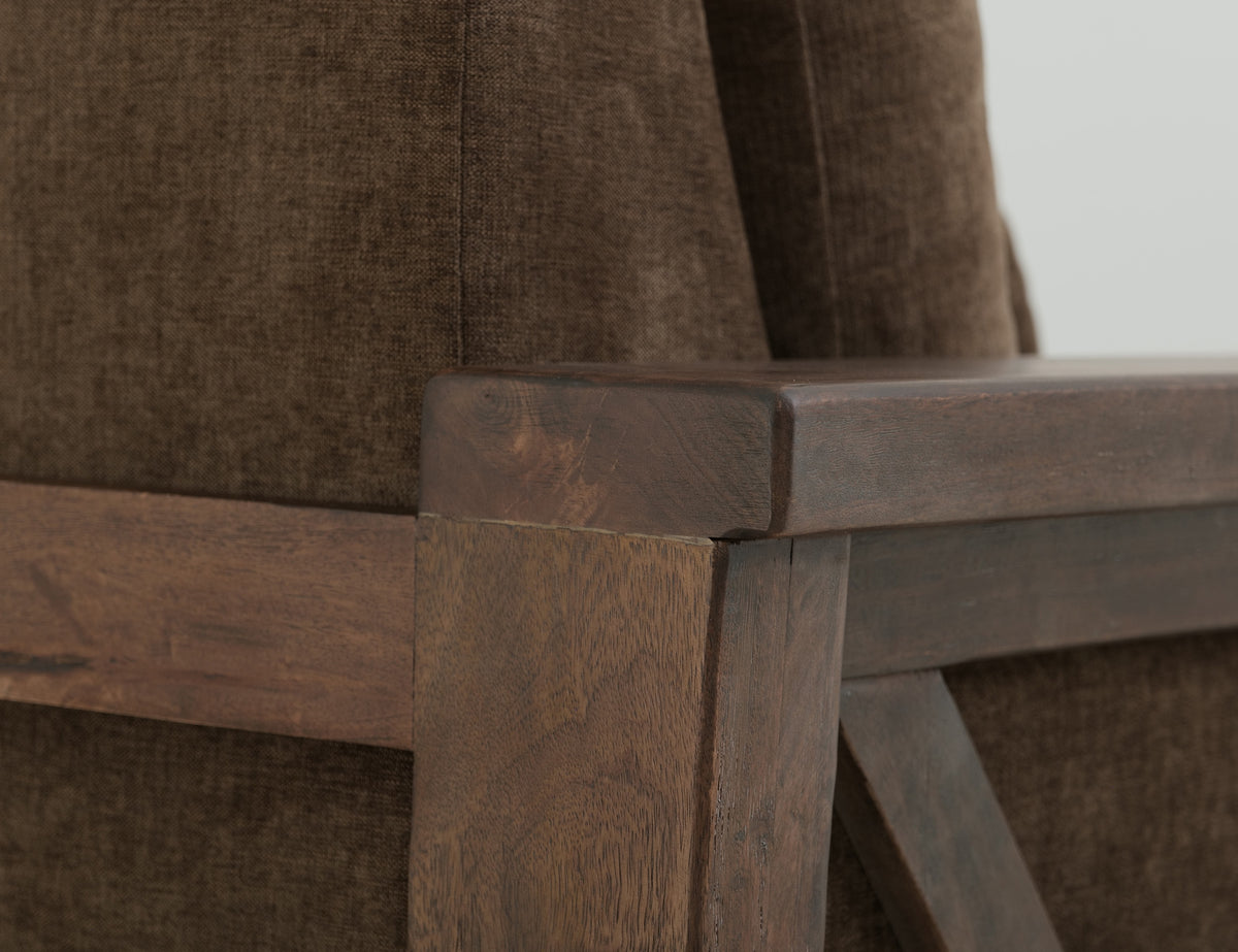Walnut Sofa, Brown, Wooden Frame, Upholstered - Melina/Pine & Fabric