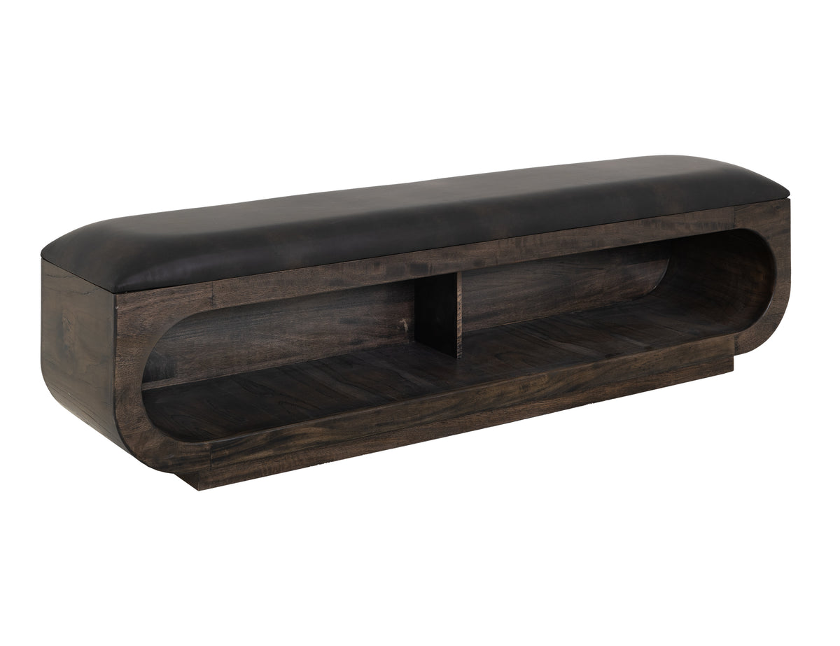 Black Balam Bench, Black, Wooden bench with a cushioned seat and open storage underneath