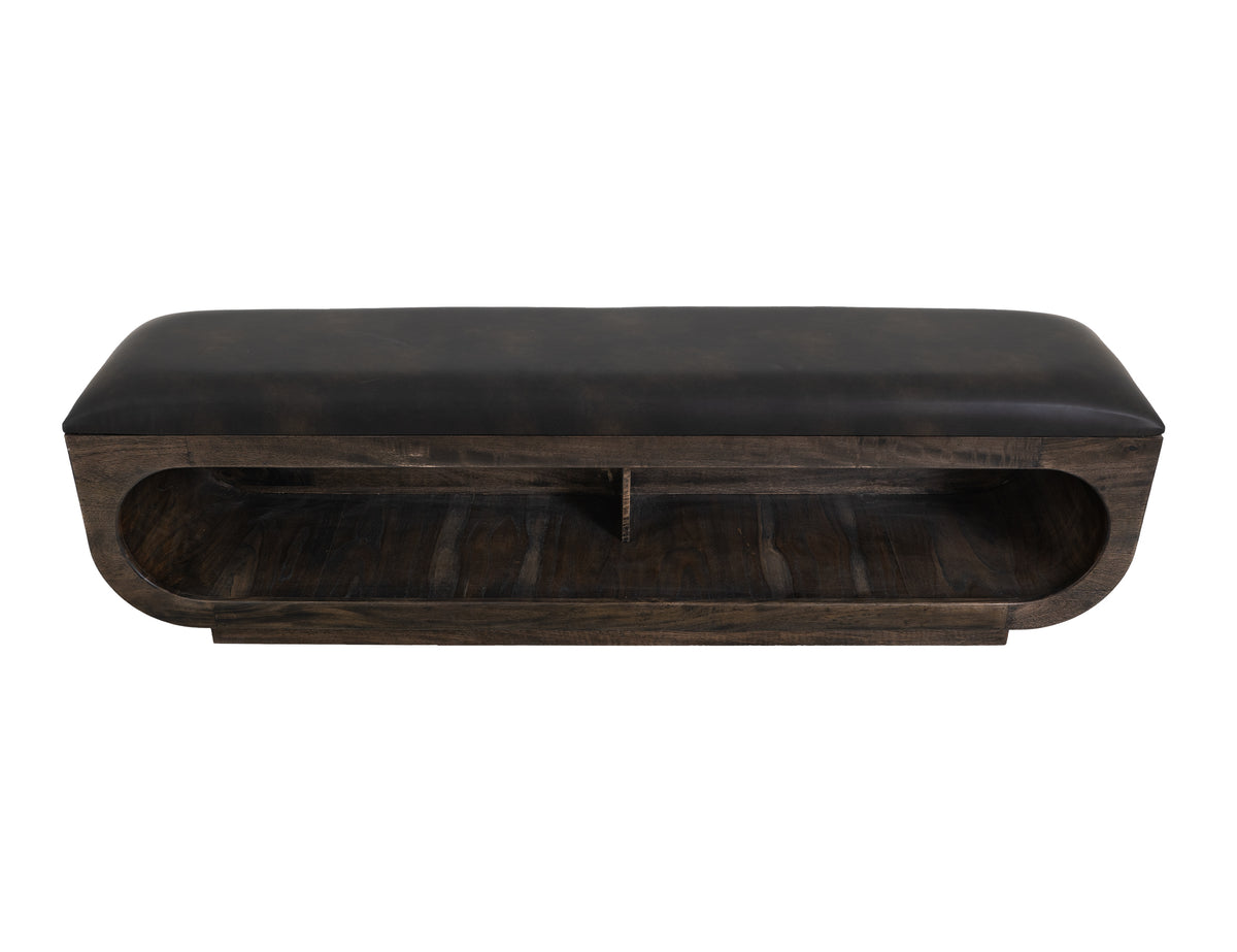Black Balam Bench, Black, Wooden bench with a cushioned seat and open storage underneath