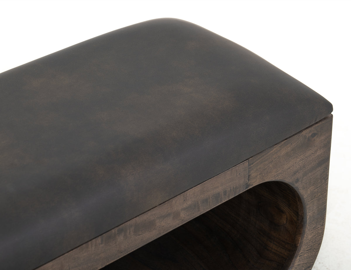 Black Balam Bench, Black, Wooden bench with a cushioned seat and open storage underneath