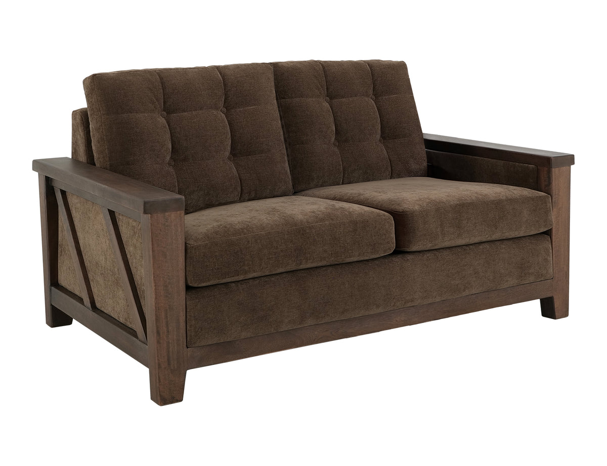 Walnut Loveseat, Brown, Wooden Frame, Upholstered - Melina/Pine & Fabric