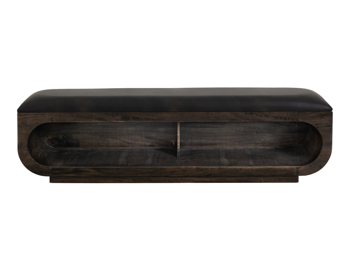 Black Balam Bench, Black, Wooden bench with a cushioned seat and open storage underneath