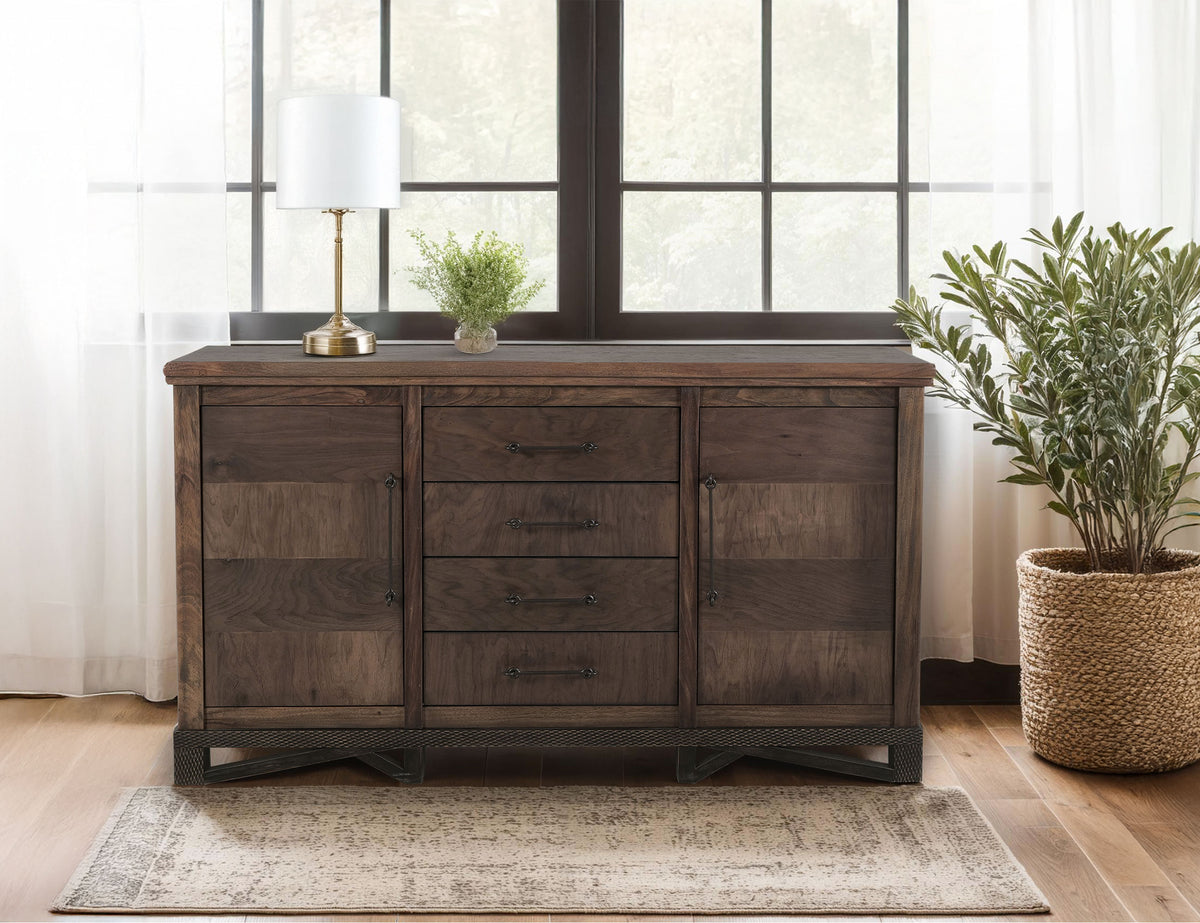 Walnut Console, Brown, 4 Drawer & 2 Door