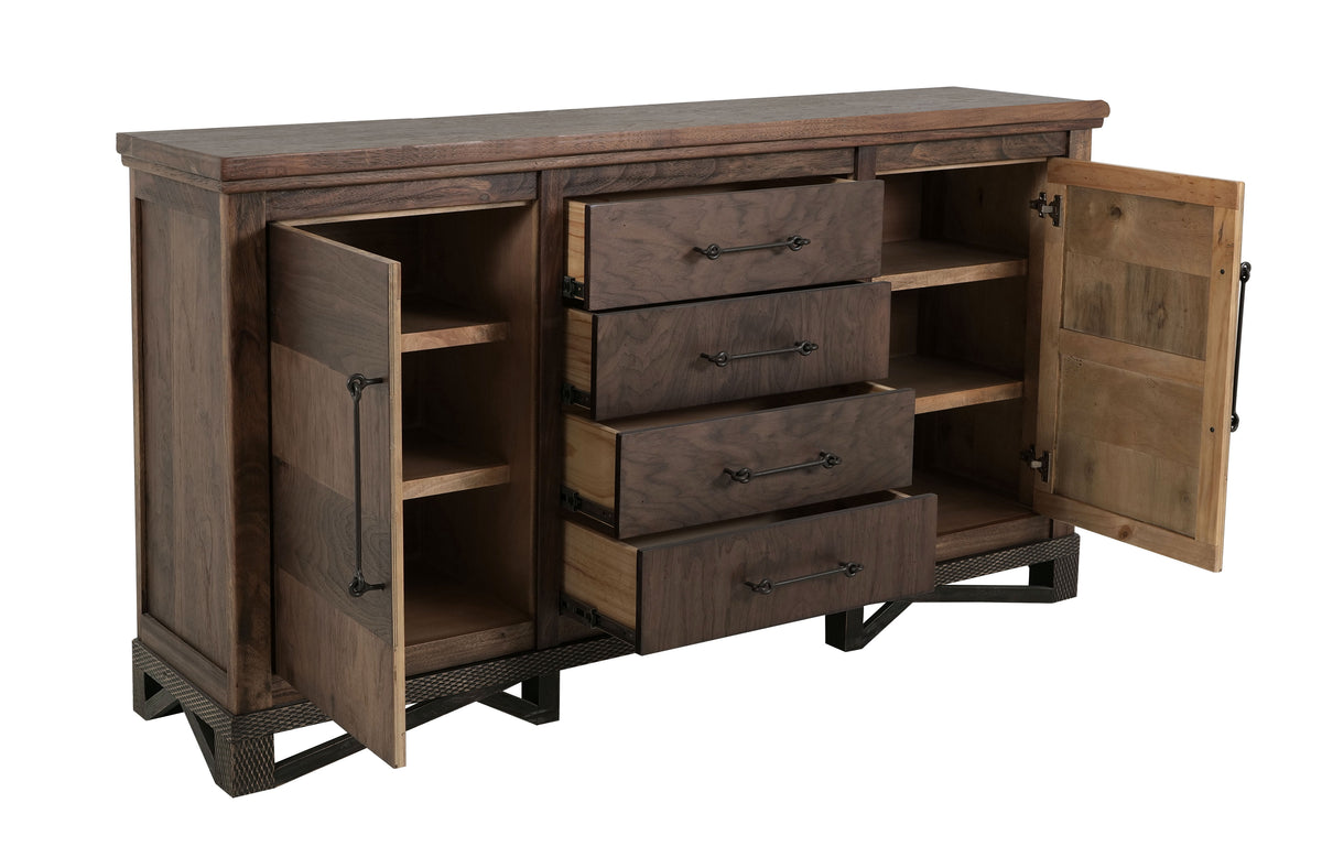 Walnut Console, Brown, 4 Drawer & 2 Door