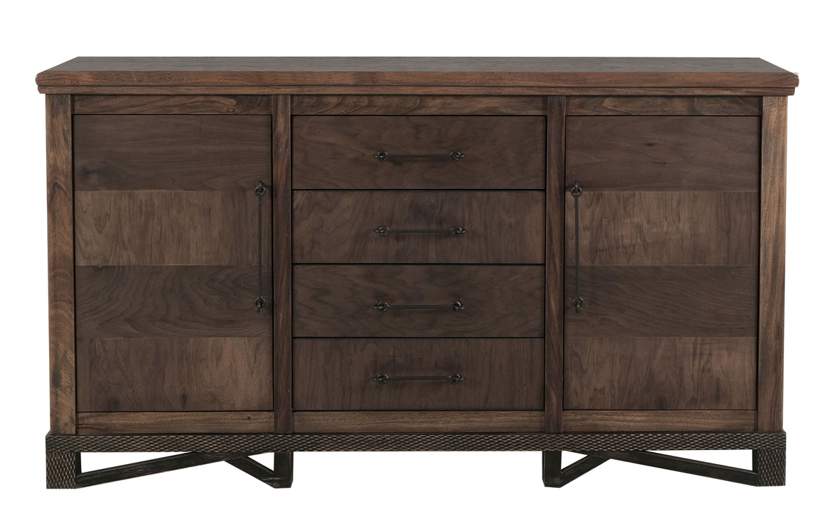 Walnut Console, Brown, 4 Drawer & 2 Door