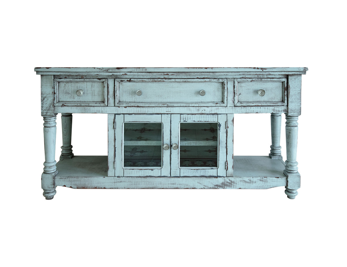 Aruba TV Stand, Blue, 3 Drawer 2 Doors 70" - Mango