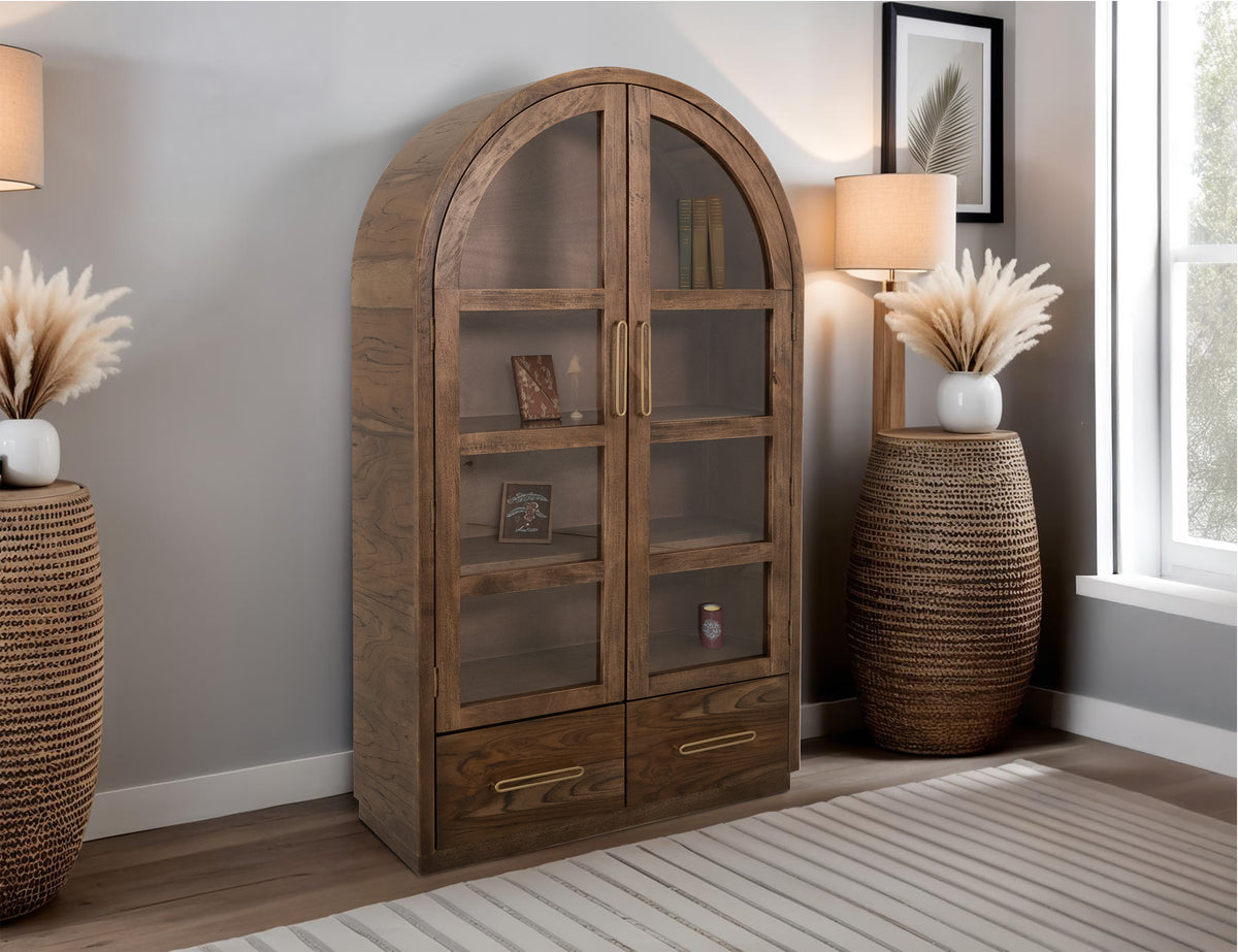 Balam Cabinet, Brown, 2 Drawer & 2 Glass Doors