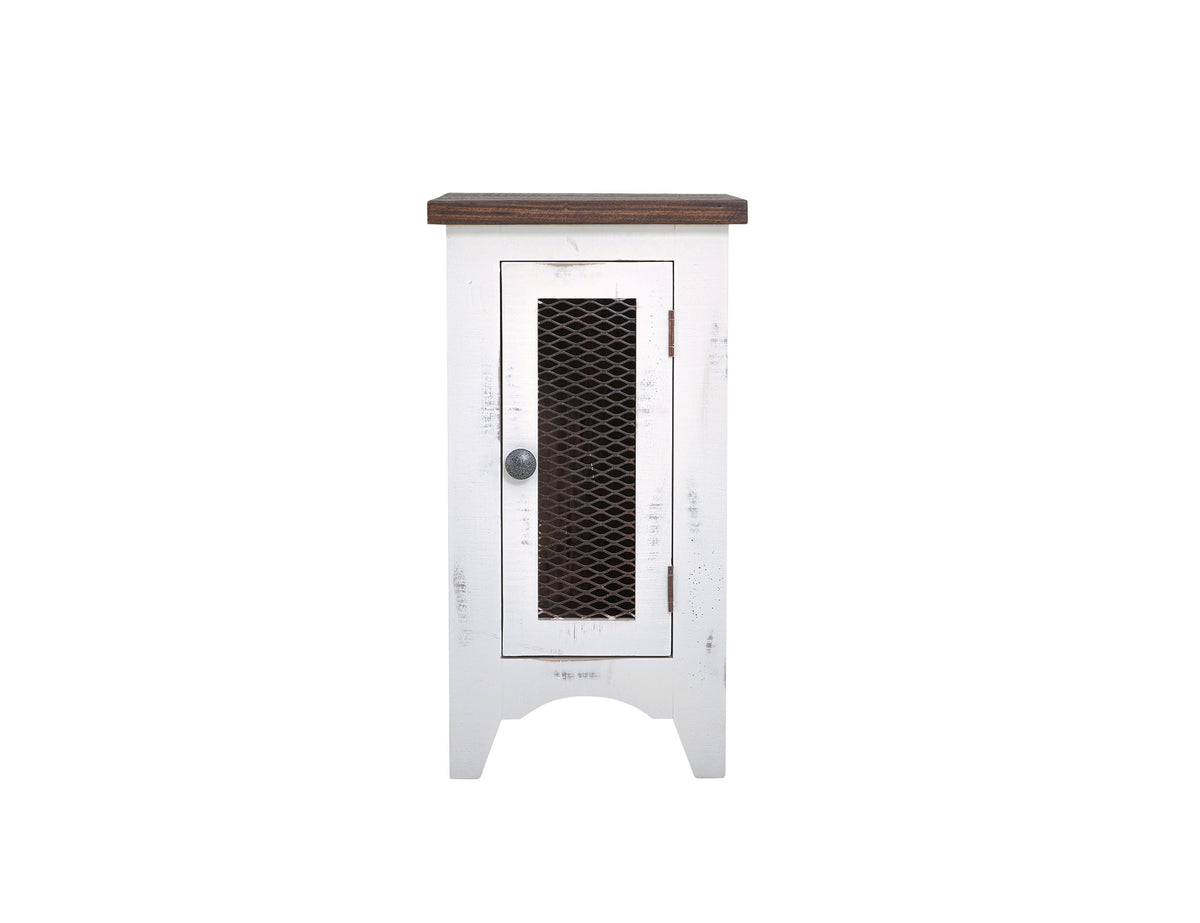 Pueblo White Chairside Table, White, 1 Metal Mesh Door