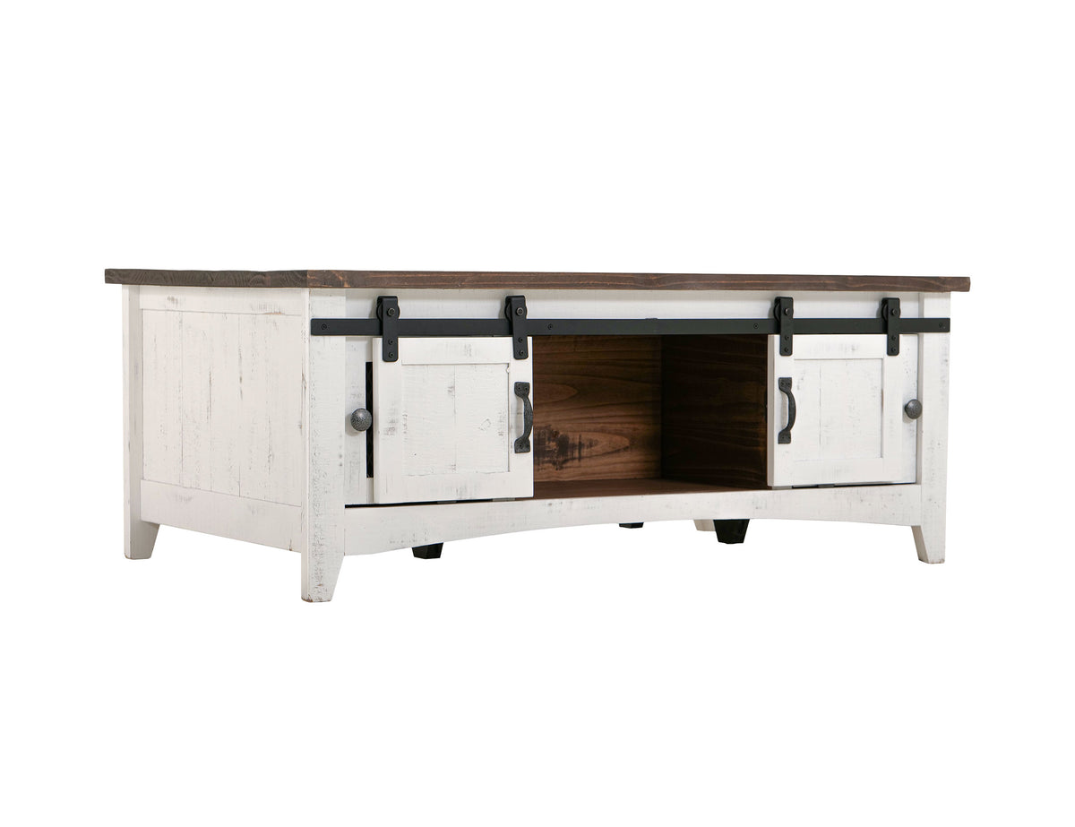 Pueblo White Cocktail Table, White, 2 Sliding Doors 2 Metal Mesh Doors