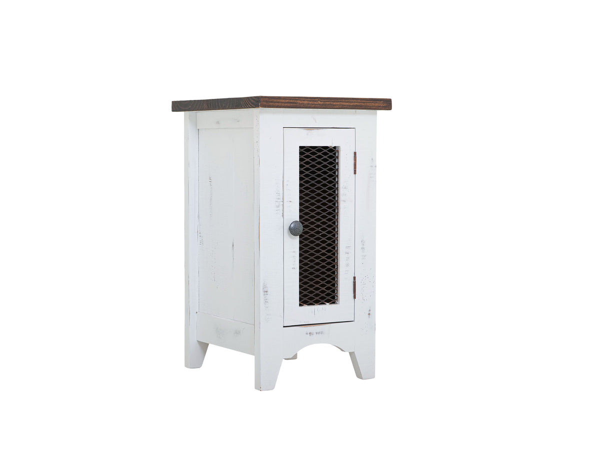 Pueblo White Chairside Table, White, 1 Metal Mesh Door