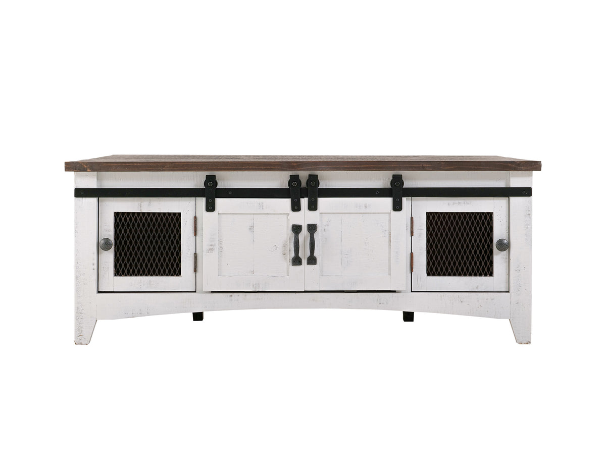 Pueblo White Cocktail Table, White, 2 Sliding Doors 2 Metal Mesh Doors
