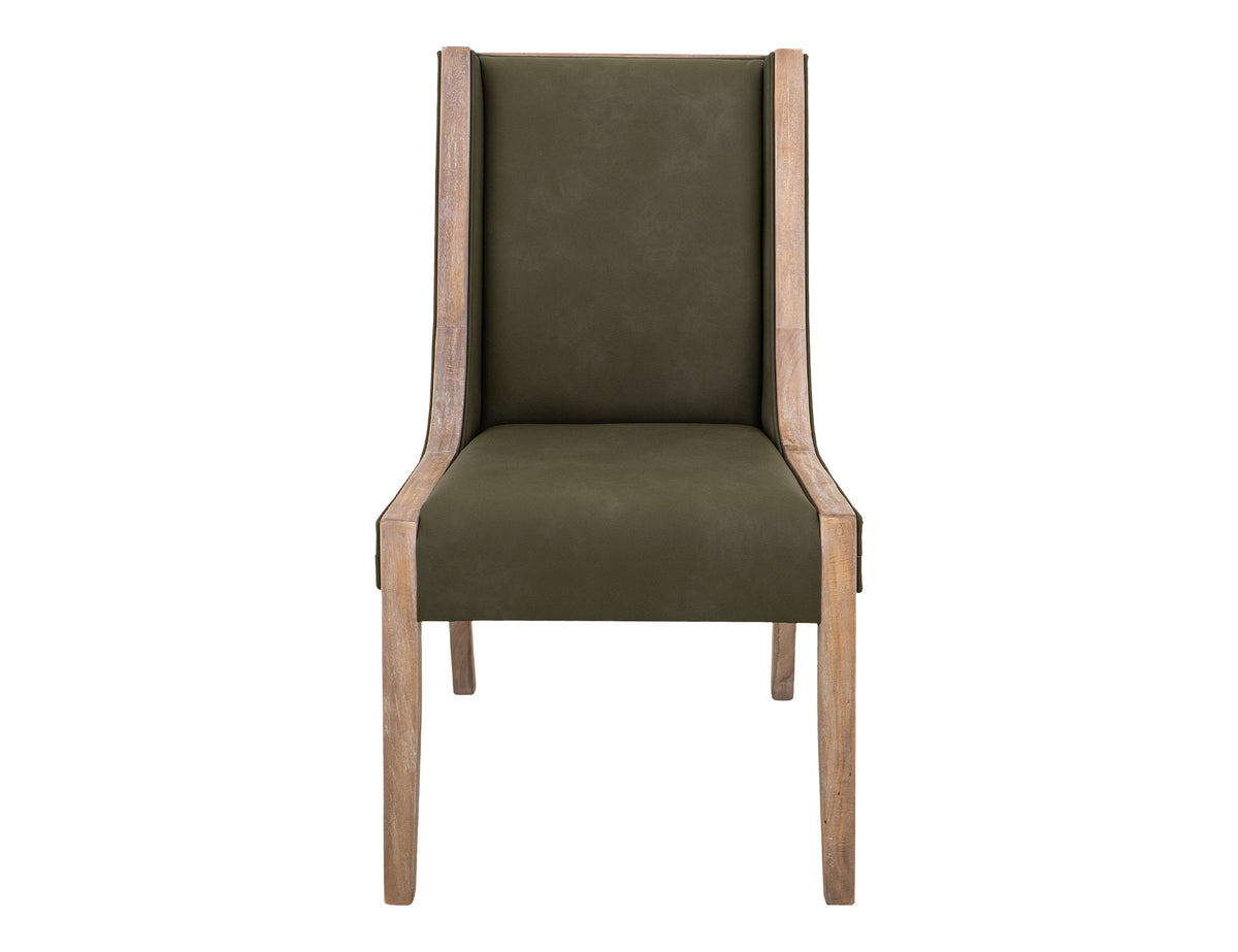 White Balam Upholstered Chair, White/Green, Wooden Chair