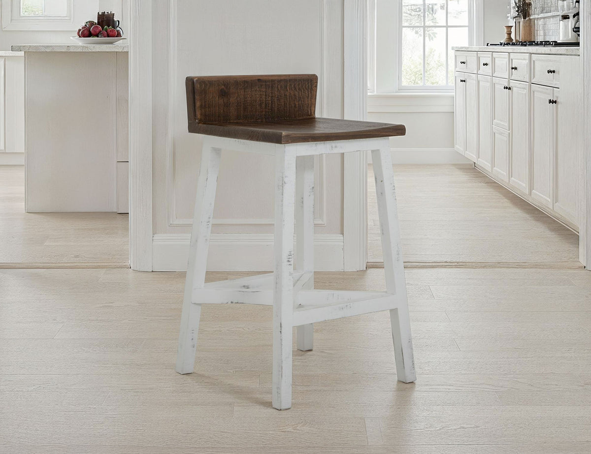 Pueblo White Barstool, Brown, 24" Wooden Stool - IFD360BS24-W
