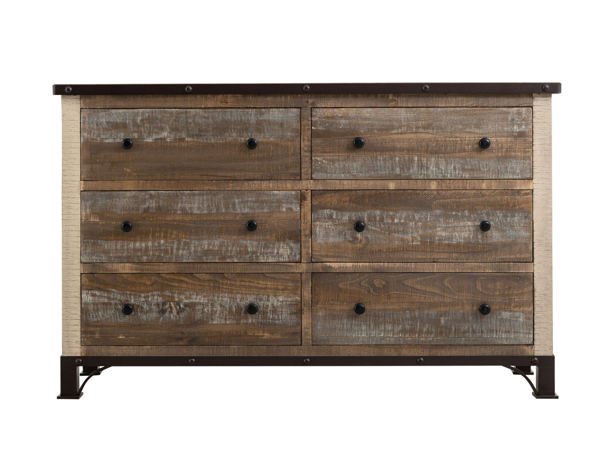 Antique Multicolor Dresser, Brown, 6 Drawer