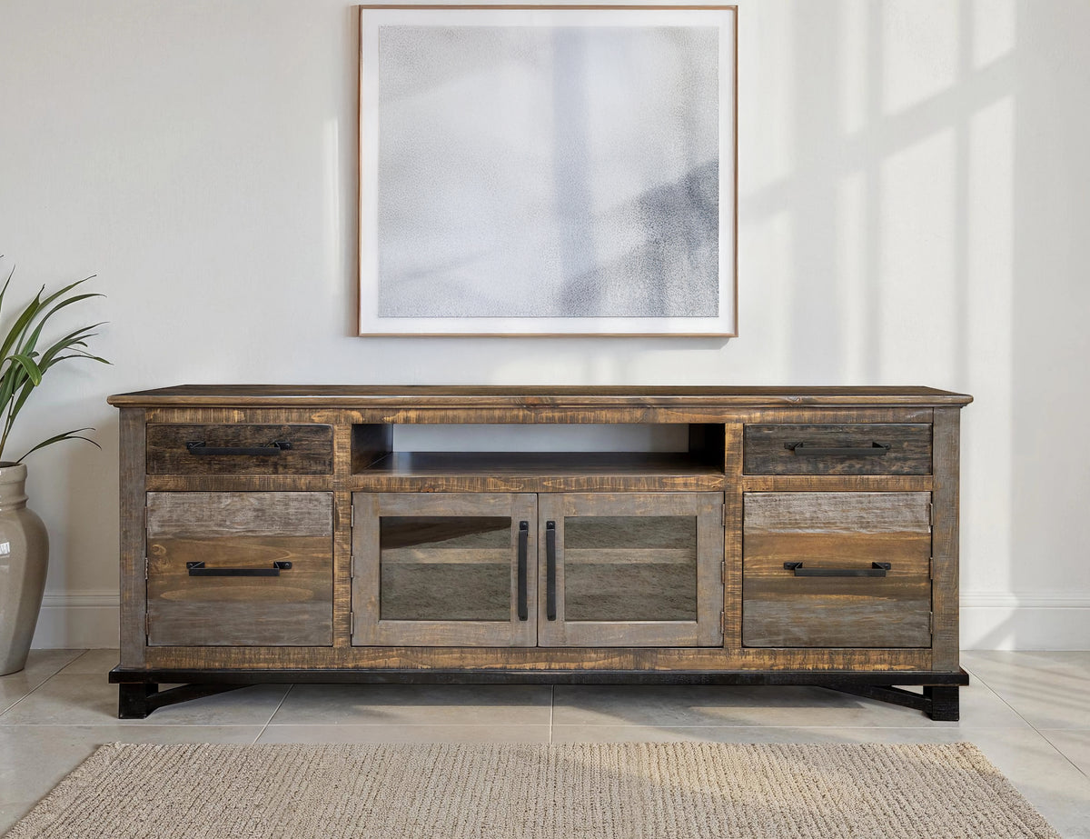 Loft Brown TV Stand, Multicolor, 2 Drawer, 4 Doors 76"
