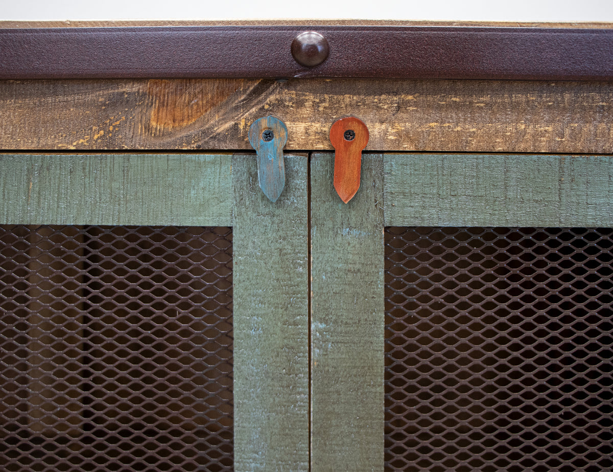 Antique Multicolor Console, Multicolor, 6 Iron Mesh Door 71"