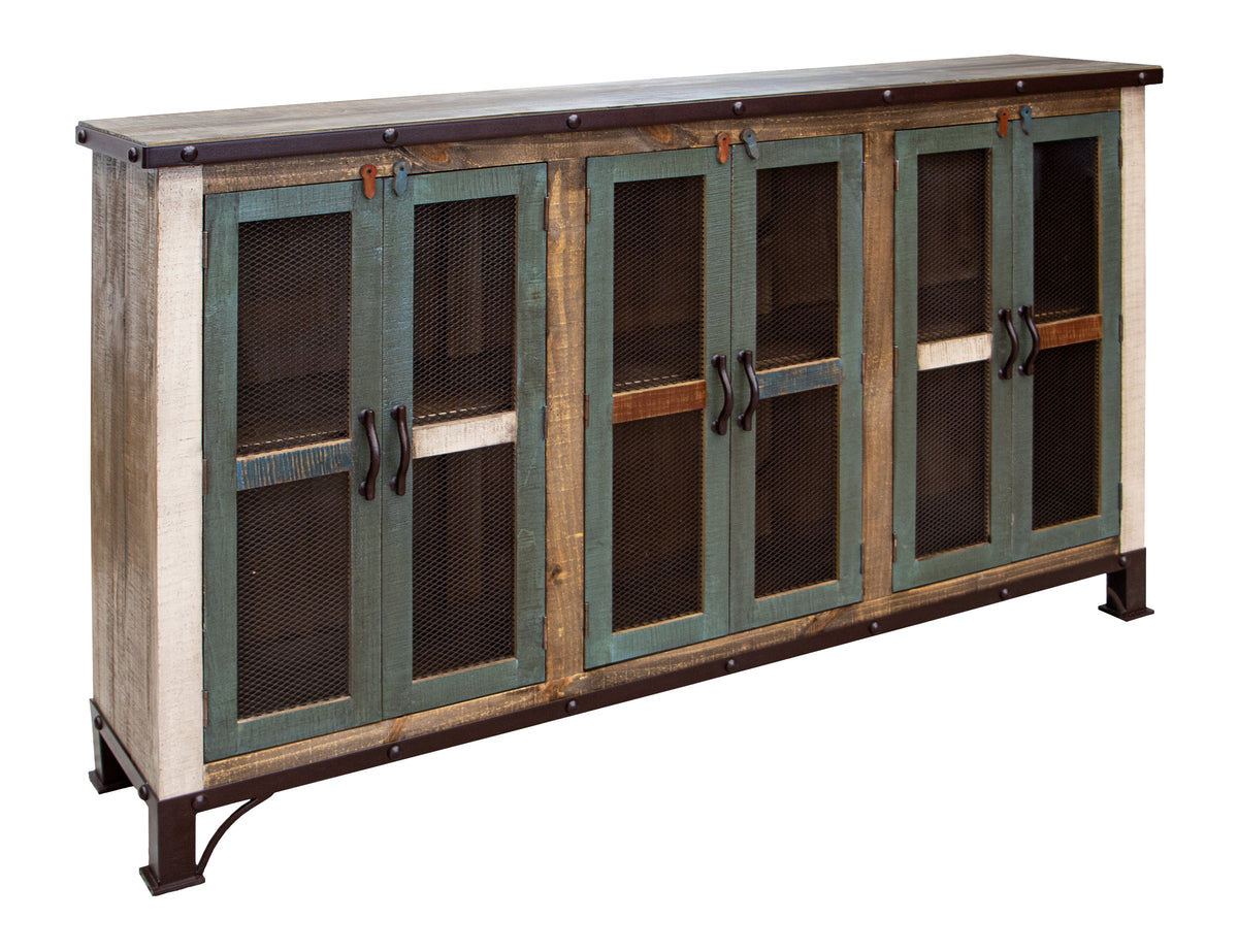 Antique Multicolor Console, Multicolor, 6 Iron Mesh Door 71"