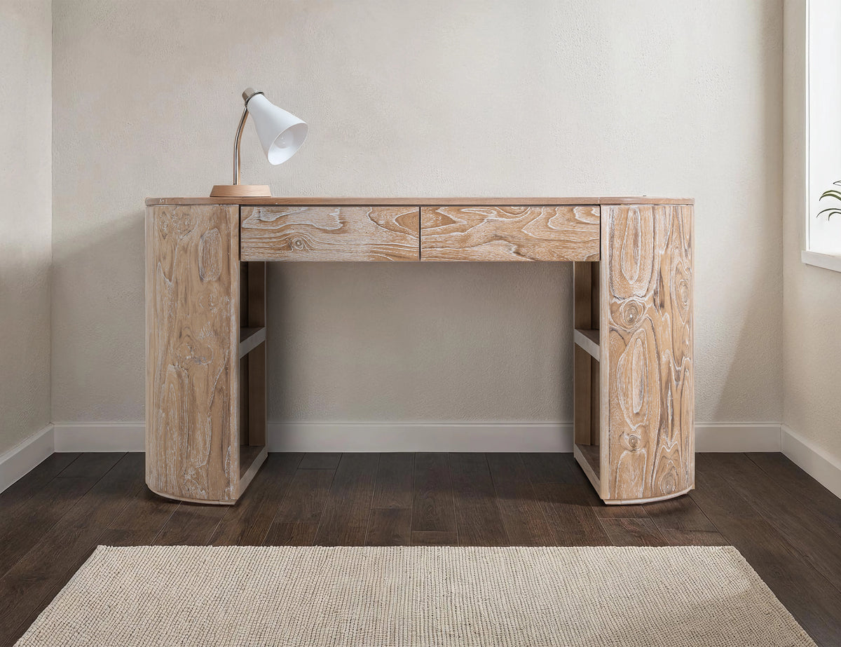 White Balam Desk, White, 2 Drawer